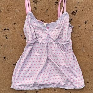 Vintage Y2K Laura Ashley Women's Size Small Heart Pattern Babydoll Cami Top